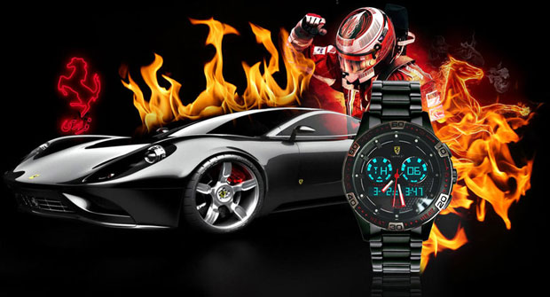  ساعت مچی مردانه 2 زمانه فراری Ferrari طرح اسپورت خرید به قیمت ارزان
