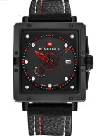 فروش ساعت مردانه بند چرم ناوی فورس NaviForce مدل 9065 مشکی قرمز اصل
